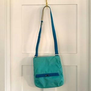 Tumi Voyager Turquoise Nylon Crossbody | Blue Leather Strap | Light Travel Bag